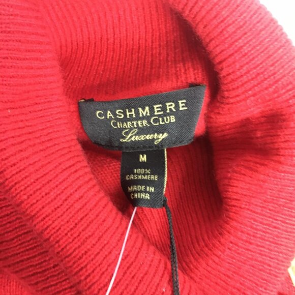 Cashmere  Sweater Womens Medium Red Turtleneck Gold Sequin Stars Celestial - Picture 2 of 16